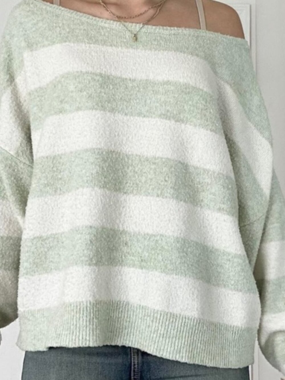 American Eagle Seriously Soft Striped Off-shoulder Sweater Cozy Women's L NWT - Picture 2 of 8